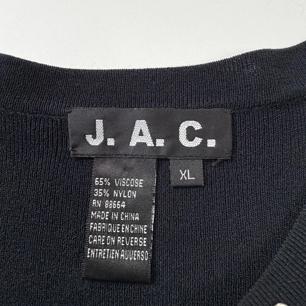 J.A.C. Black Grommet Neckline Sweater Womens XL 3/4 Sleeve‎ Knit Top